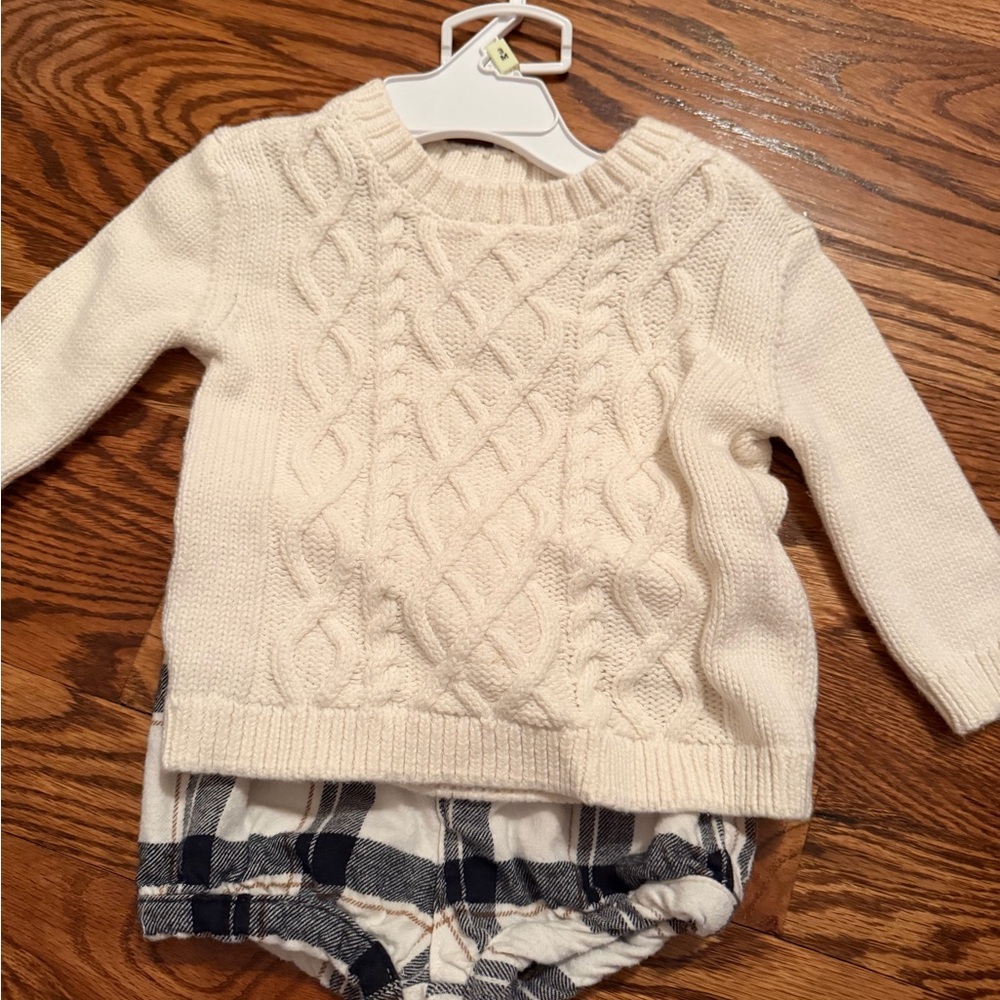 Carter's Cream Cable Knit Sweater and Plaid Set